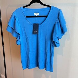 Crown & Ivy Vibrant Blue Flutter Sleeve Blouse